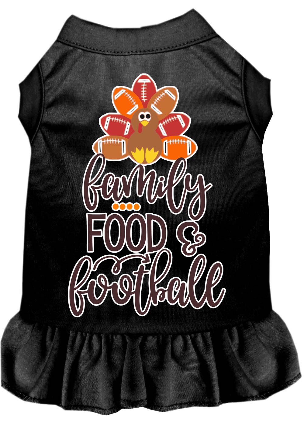 Family, Food, and Football Screen Print Dog Dress Black 4X